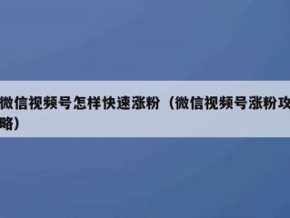 微信视频号怎样快速涨粉（微信视频号涨粉攻略）