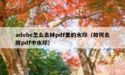 adobe怎么去掉pdf里的水印（如何去除pdf中水印）