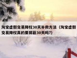 淘宝虚假交易降权30天补救方法（淘宝虚假交易降权真的要屏蔽30天吗?）