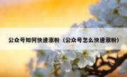 公众号如何快速涨粉（公众号怎么快速涨粉）