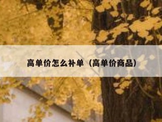 高单价怎么补单（高单价商品）