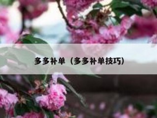 多多补单（多多补单技巧）