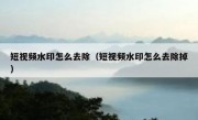 短视频水印怎么去除（短视频水印怎么去除掉）