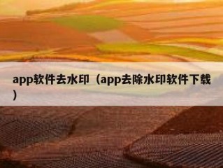 app软件去水印（app去除水印软件下载）