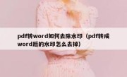 pdf转word如何去除水印（pdf转成word后的水印怎么去掉）