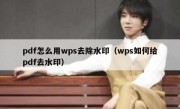 pdf怎么用wps去除水印（wps如何给pdf去水印）