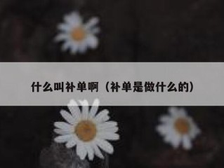 什么叫补单啊（补单是做什么的）