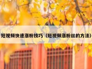 短视频快速涨粉技巧（短视频涨粉丝的方法）