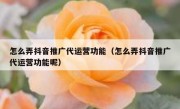 怎么弄抖音推广代运营功能（怎么弄抖音推广代运营功能呢）