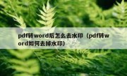 pdf转word后怎么去水印（pdf转word如何去掉水印）