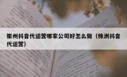 衢州抖音代运营哪家公司好怎么做（株洲抖音代运营）