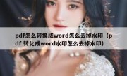 pdf怎么转换成word怎么去掉水印（pdf 转化成word水印怎么去掉水印）