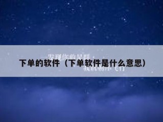 下单的软件（下单软件是什么意思）