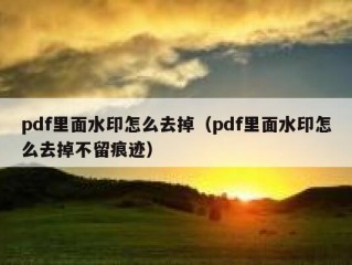 pdf里面水印怎么去掉（pdf里面水印怎么去掉不留痕迹）