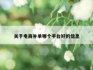 关于电商补单哪个平台好的信息