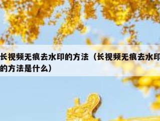 长视频无痕去水印的方法（长视频无痕去水印的方法是什么）