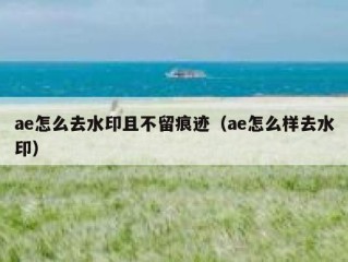 ae怎么去水印且不留痕迹（ae怎么样去水印）