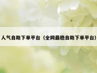 人气自助下单平台（全网最稳自助下单平台）