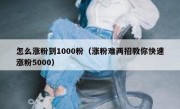 怎么涨粉到1000粉（涨粉难两招教你快速涨粉5000）