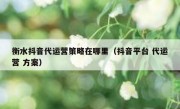 衡水抖音代运营策略在哪里（抖音平台 代运营 方案）