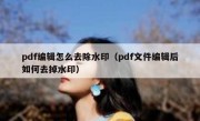 pdf编辑怎么去除水印（pdf文件编辑后如何去掉水印）